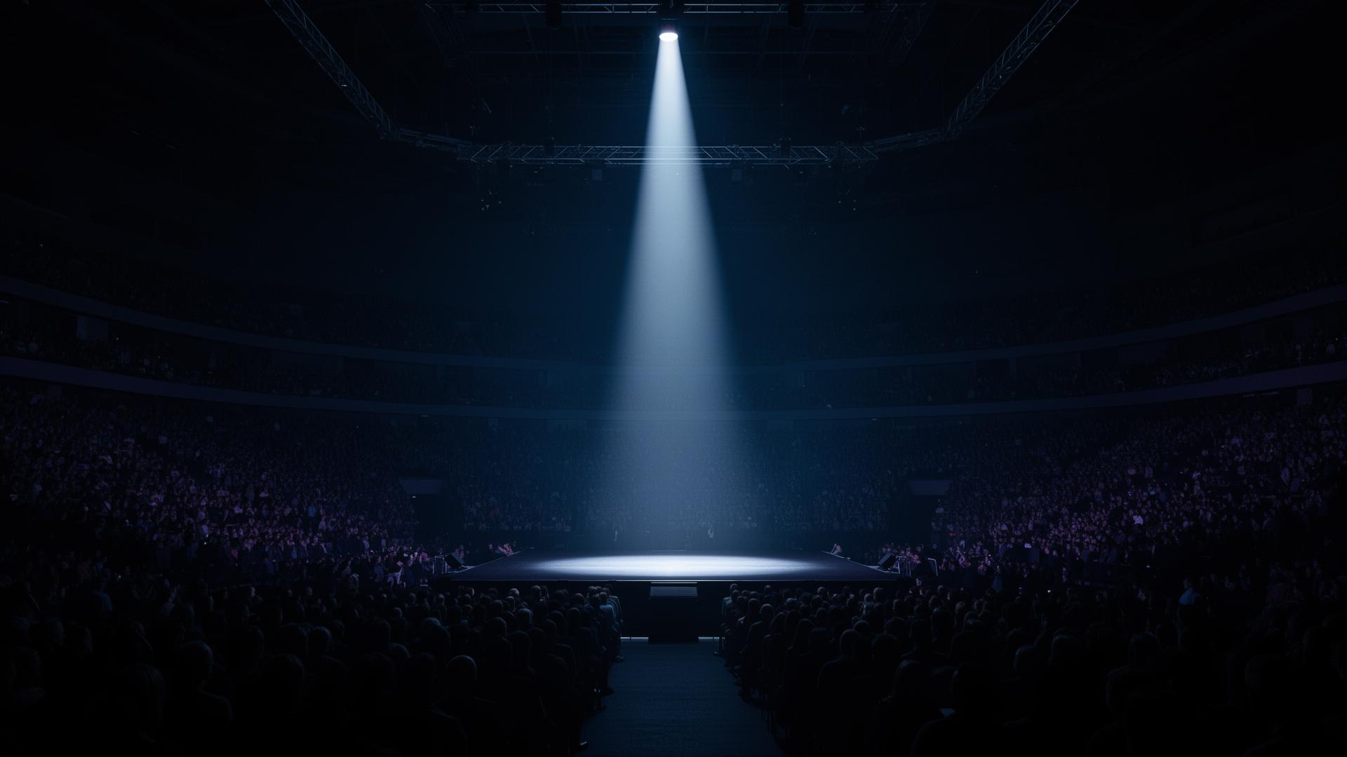 A dark arena lit by a single shaft of light